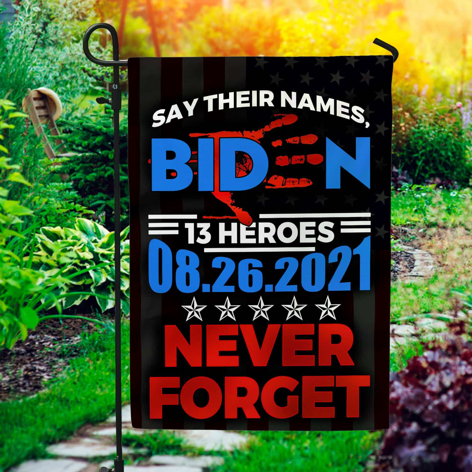 33 HG UU TIEN. Say Their Names Biden_30x40_Side 1 Garden Flag Mockup 1