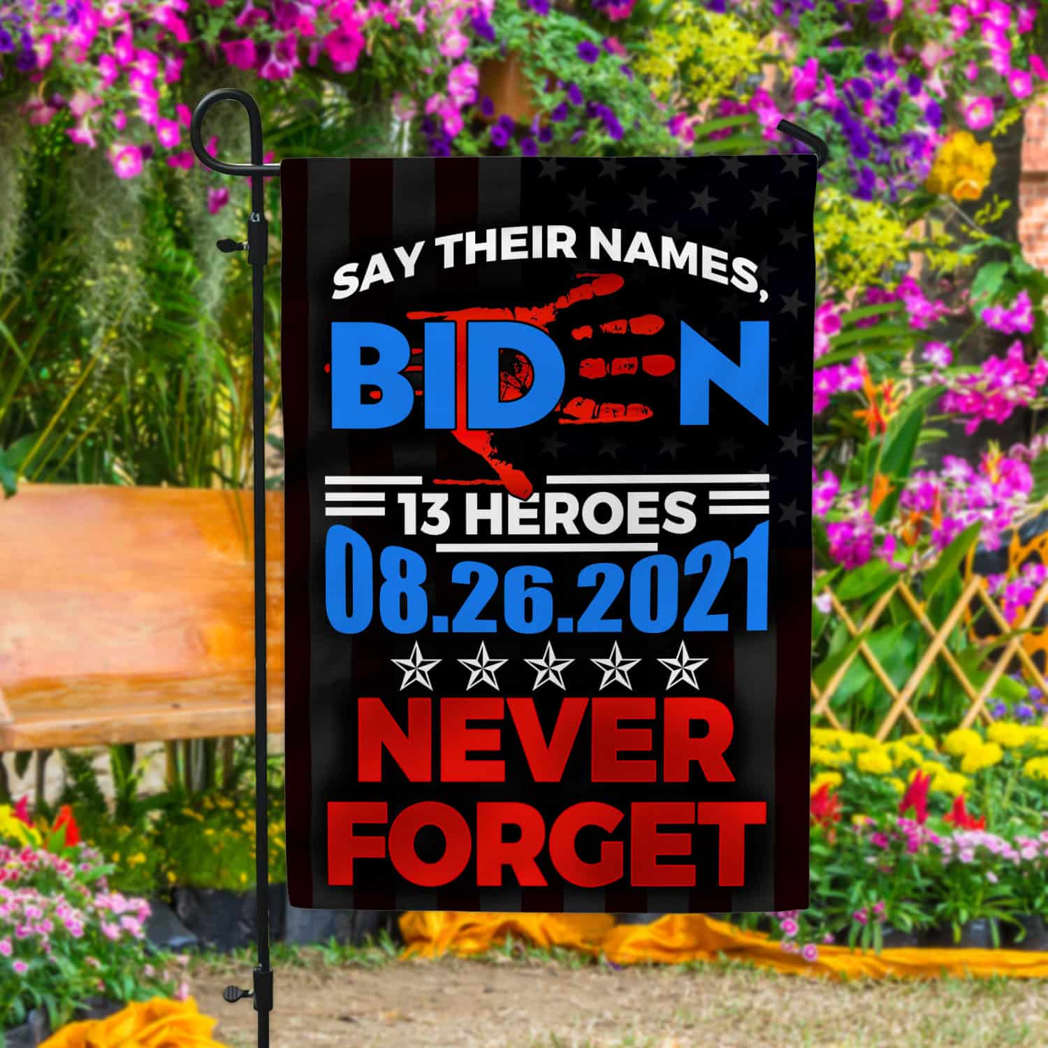 33 HG UU TIEN. Say Their Names Biden_30x40_Side 1 Garden Flag Mockup 4