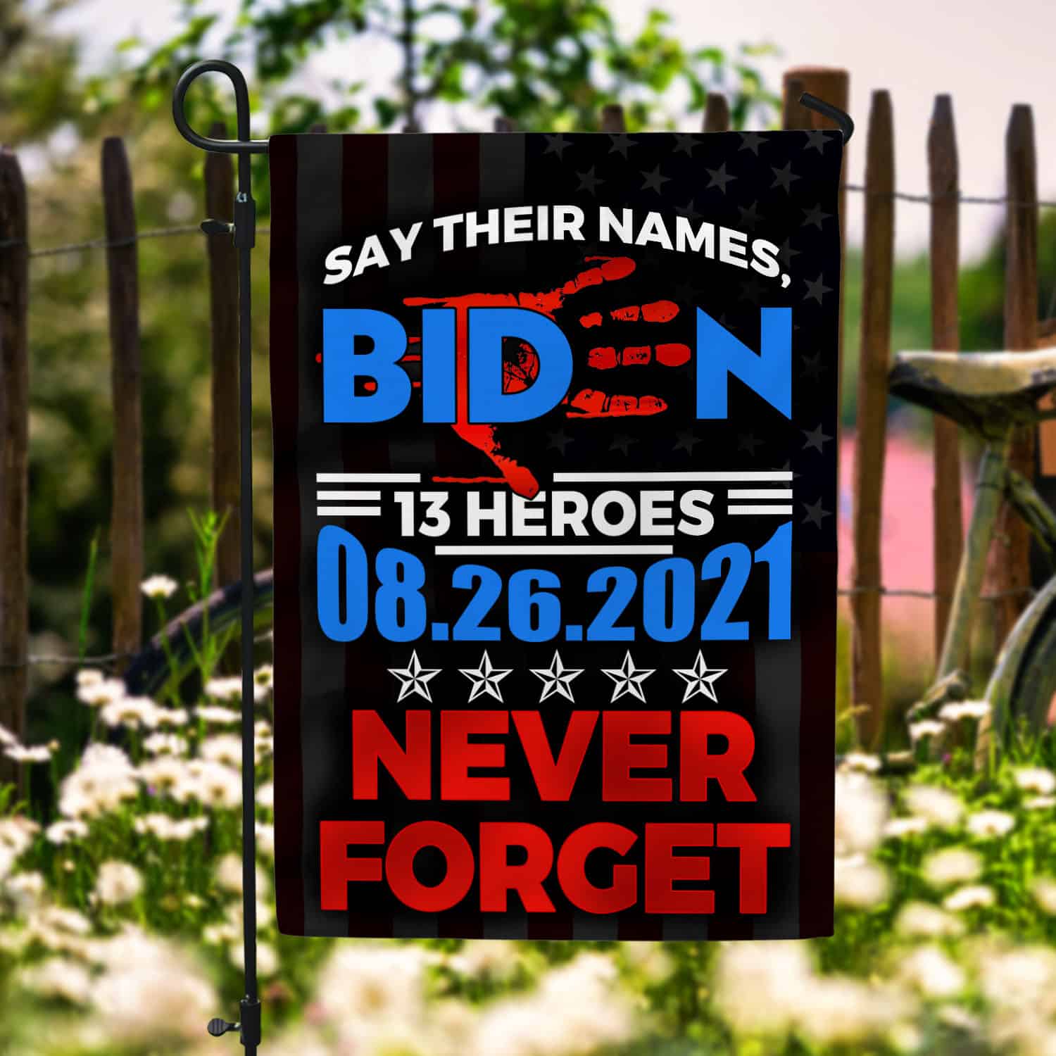 33 HG UU TIEN. Say Their Names Biden_30x40_Side 1 Garden Flag Mockup 6
