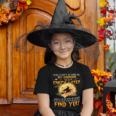 Alternative view of You Can't Scare Me My Grandma Is A Crazy Witch She'll Slap You So Hard T-Shirt - Funny Halloween Youth Shirt