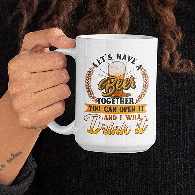 Alternative view of Let's Have a Beer Together You Can Open It and I Will Drink It Beer Mug Vintage Ceramic Coffee Mug - Beer Stein