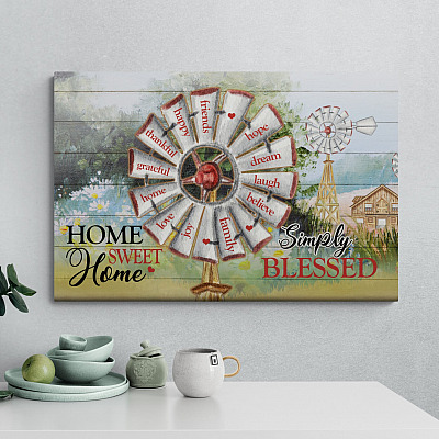 Home Sweet Home Simply Blessed Canvas - Country Windmill Home Decor Wall Art