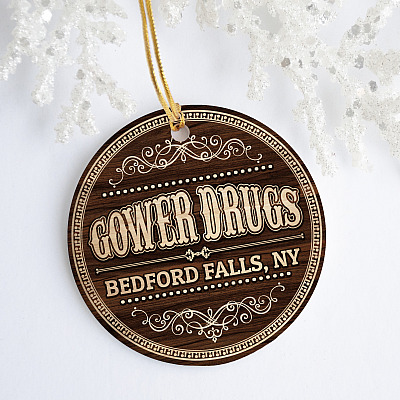 Alternative view of Gower Drugs Bedford Falls A Wonderful Life Funny Decorative Christmas Circle Ornament Keepsake
