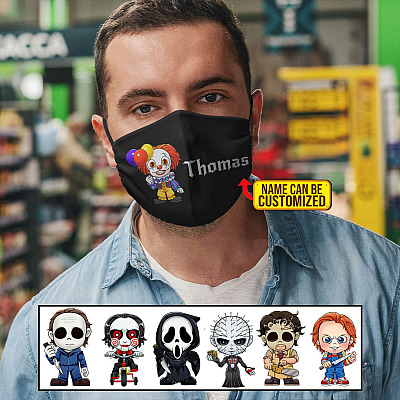 Alternative view of Halloween Chibi Horror Movie Character Face Mask - Customized Name and Clipart Washable Reusable Custom Printed Cloth Face Mask Cover