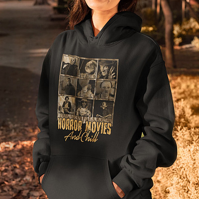 Alternative view of Horror Movies And Chill Hoodie - Sweatshirt - Horror Characters Funny Halloween Shirt