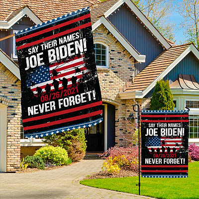 Alternative view of Say Their Names Joe Biden Never Forget Outdoor Garden Flag - House Flag - Wall Flag - Fallen Soldiers 13 Heroes Flag
