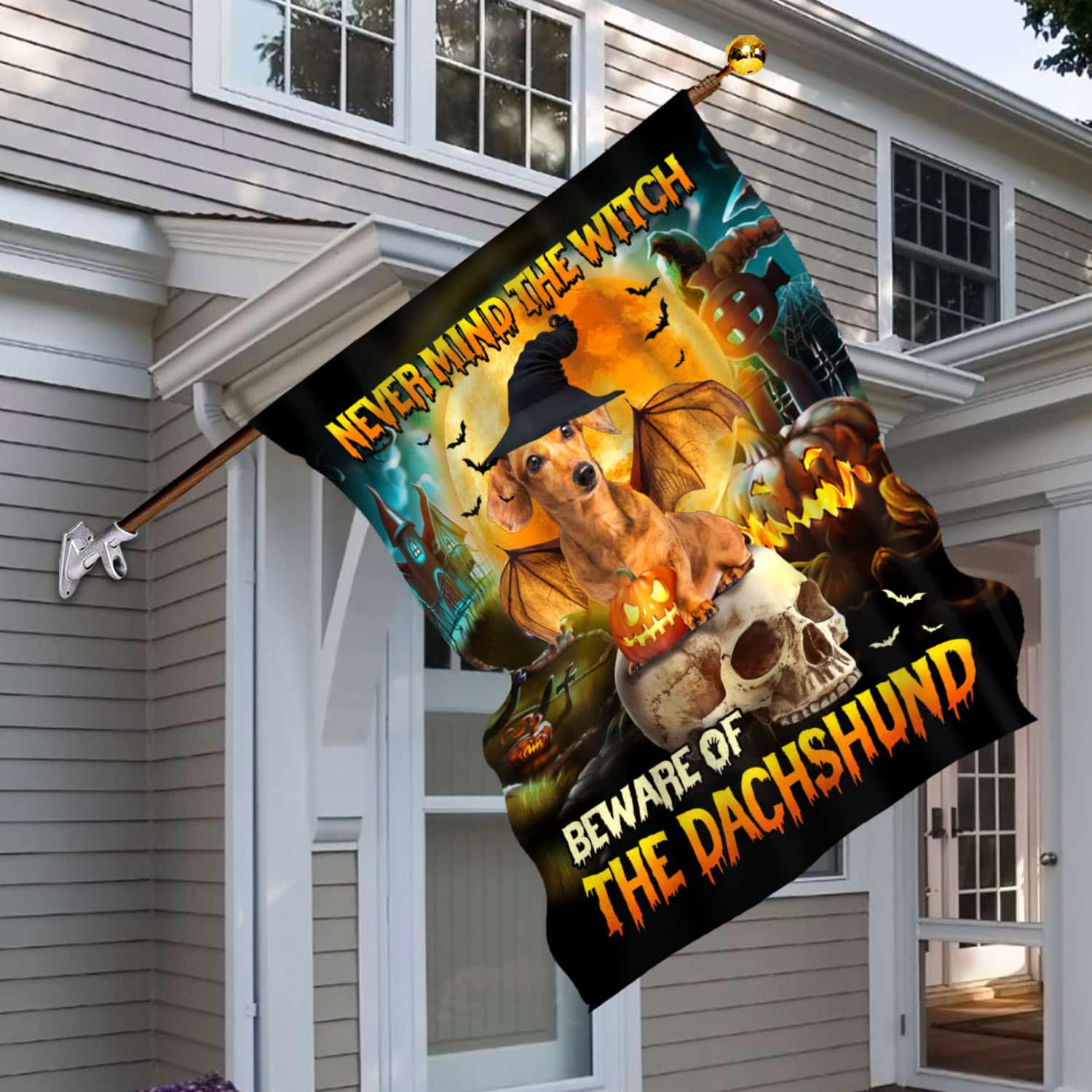 5VT. Dachshund Never Mind The Witch House Flag Mockup 6