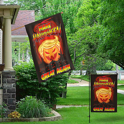 Alternative view of Make Halloween Great Again Trump Pumpkin Outdoor Garden Flag - House Flag - Wall Flag