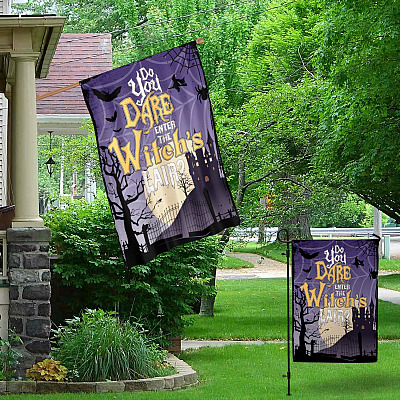 Alternative view of Do You Dare Enter the Witch's Lair Halloween Decorative Garden Flag - Funny Witch House Flag - Indoor Outdoor Flag