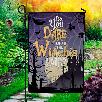 Do You Dare Enter the Witch's Lair Halloween Decorative Garden Flag - Funny Witch House Flag - Indoor Outdoor Flag