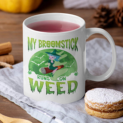 My Broomstick Runs on Weed Coffee Mug - Beer Stein - Water Bottle - Color Changing Mug