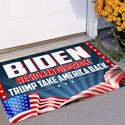 Alternative view of Biden Resign In Disgrace Trump Take American Back Outdoor Indoor Doormat - Anti Biden Support Trump Doormat