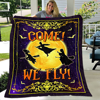 Alternative view of Come We Fly Sanderson Sisters Hocus Pocus Fleece Blanket - Halloween Witches Mink Sherpa Blanket - Woven Blanket