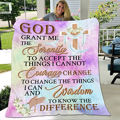 God Grant Me the Serenity to Accept the Things Fleece Blanket - Inspirational Christian Blanket Healing Prayers Thoughts Religious