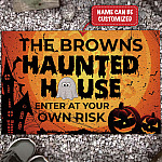 Personalized Name's Haunted House Halloween Enter At Your Own Risk Entrance Doormat - Funny Door Knocker Warning Halloween Door Mat