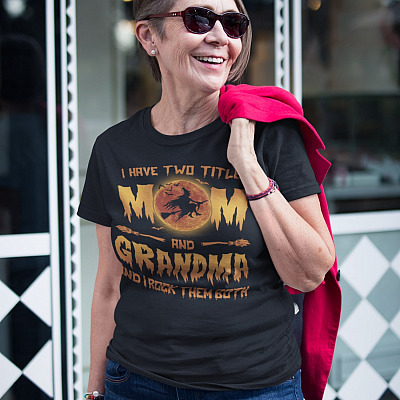 Alternative view of I Have Two Titles Mom And Grandma And I Rock Them Both With Halloween T-Shirt - V-Neck