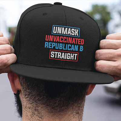 Alternative view of Unmask Unvaccinated Republican and Straight Twill Cap - High-Profile Snapback Hat - Trucker Hat