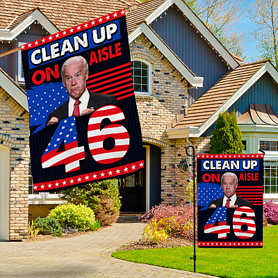 Alternative view of Clean Up On Aisle 46 Decorative Garden Flag - Indoor Outdoor Flag - House Flag - Impeach Joe Biden Flag