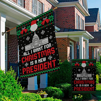 Alternative view of All I Want For Christmas Is A New President Decorative Garden Flag - House Flag - Impeach Joe Biden Flag