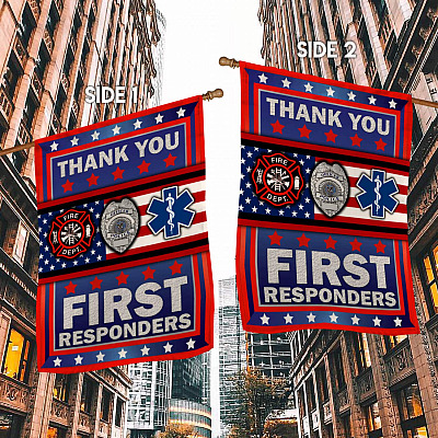 Alternative view of Thank You First Respondents Decorative Garden Flag - House Flag - Honor United State American Military Veteran Flag