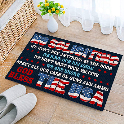 Alternative view of No Soliciting We Won't Buy Anything at The Door We Have Our Religion Political Entrance Indoor Outdoor Decorative Doormat