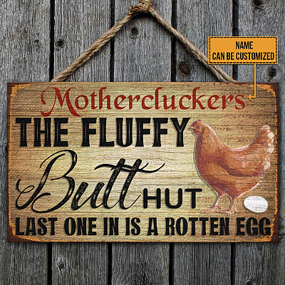 Alternative view of Fluffy Butt Hut Chicken Coop Sign Personalized Decorative Wooden Door Sign