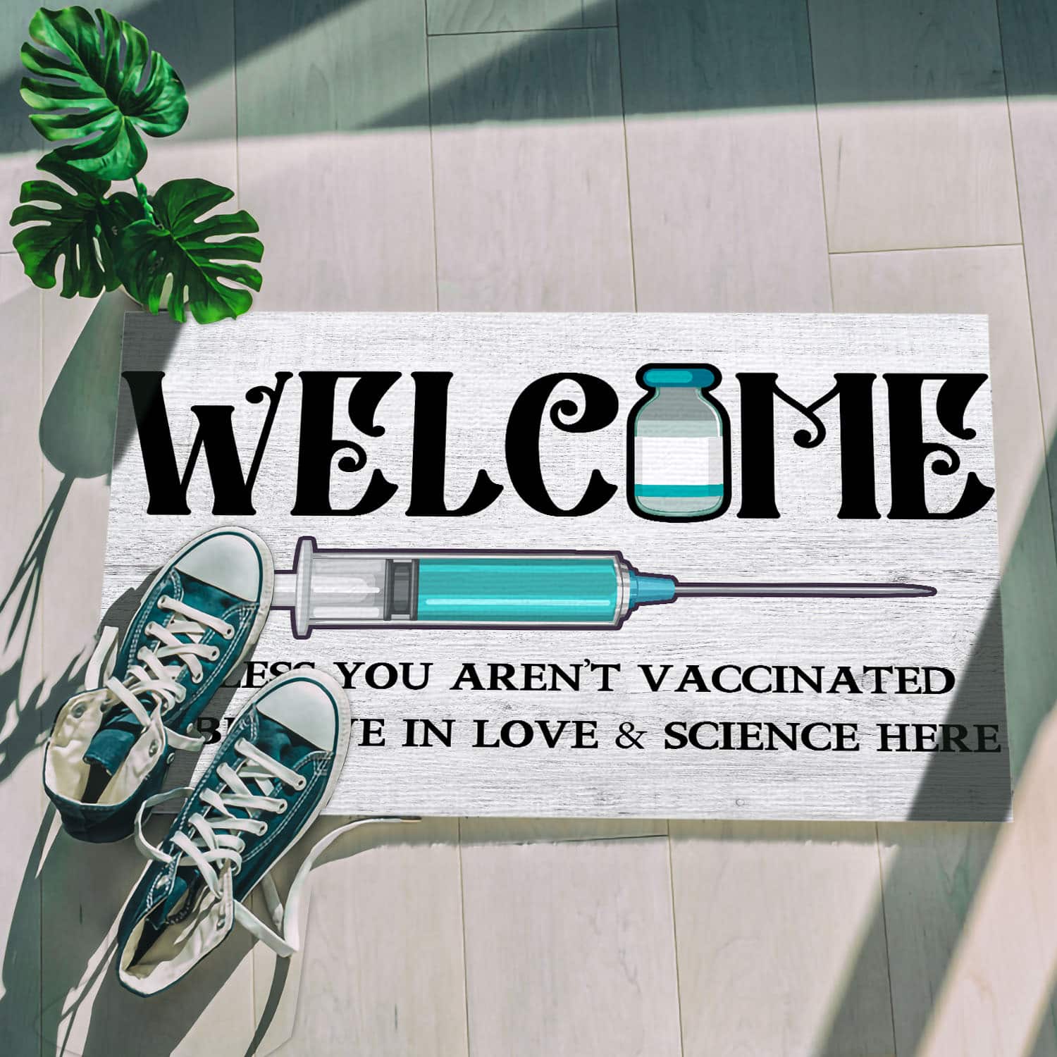 4 HG UU TIEN. Welcome Love And Science-doormat () Doormat mockup 5