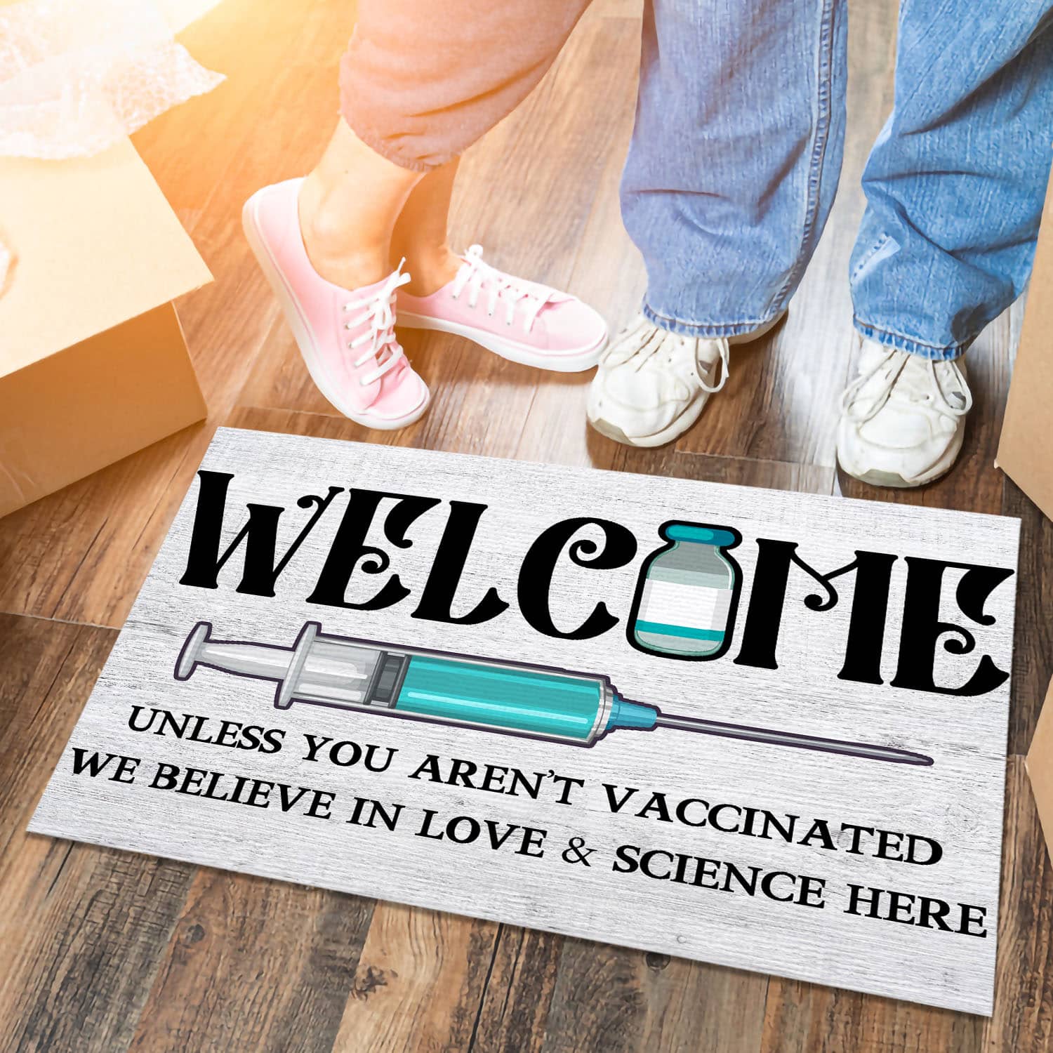 4 HG UU TIEN. Welcome Love And Science-doormat () Doormat mockup 6