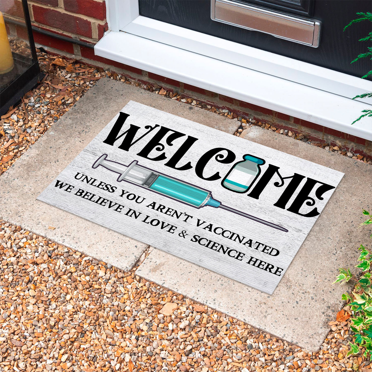 4 HG UU TIEN. Welcome Love And Science-doormat () Doormat mockup 10