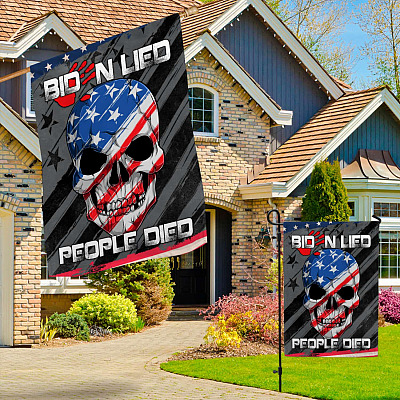 Alternative view of Biden Lied People Died Skull Flag - Impeach Joe Biden Blood On His Hands Garden Flag - House Flag