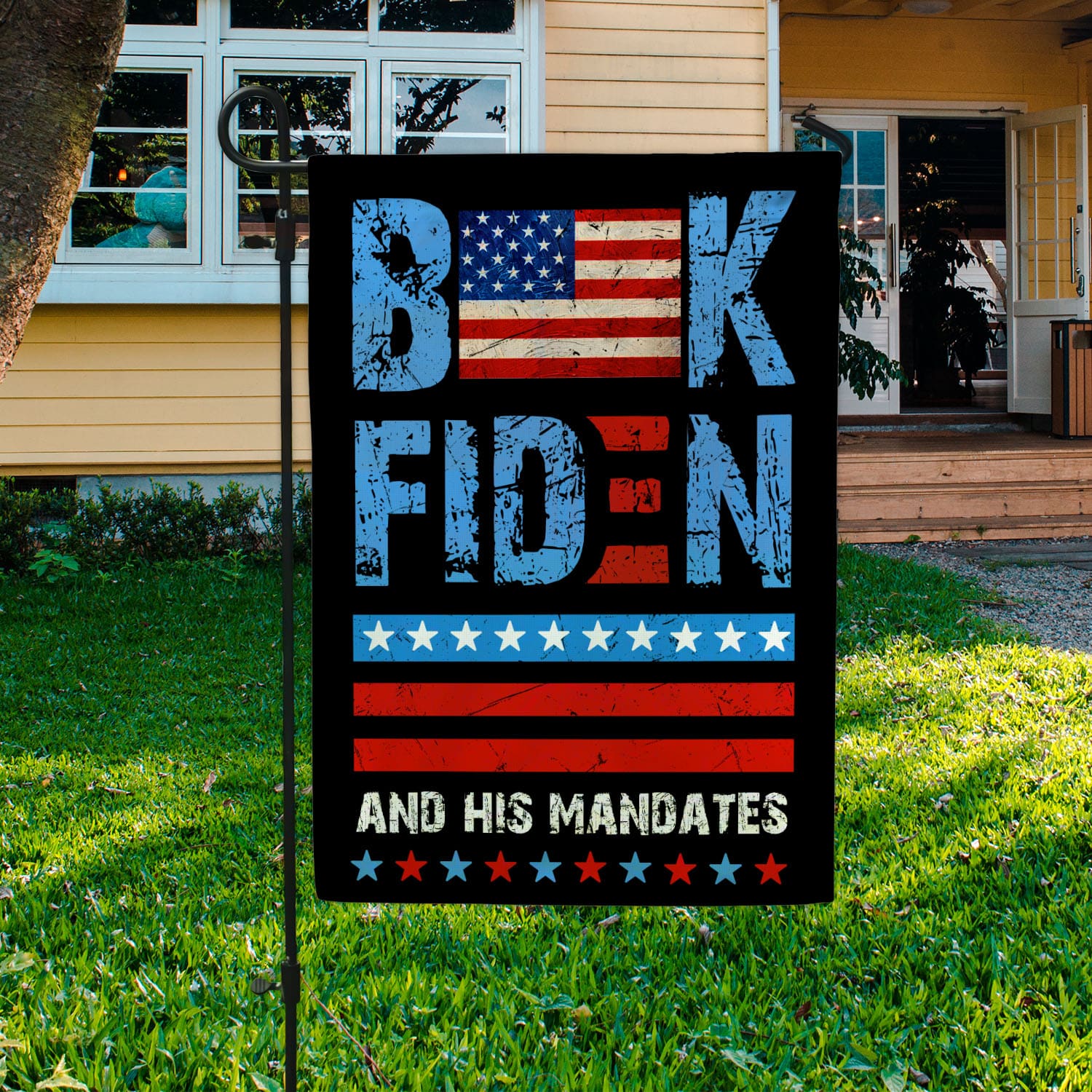 9 HG. Buck Fiden His Mandates_30x60 Garden Flag Mockup 3