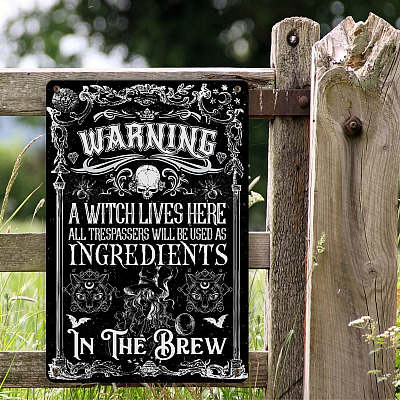 Warning A Witch Lives Here All Trespassing Will Be Used As Ingredients In The Brew Gothic Decorative Metal Sign - Indoor Outdoor Decor