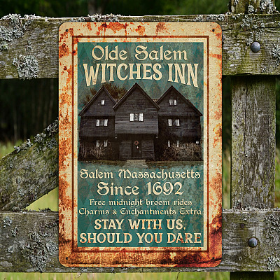 Olde Salem Witch Inn Halloween Vintage Decorative Metal Sign - Witch House Indoor Outdoor Decor