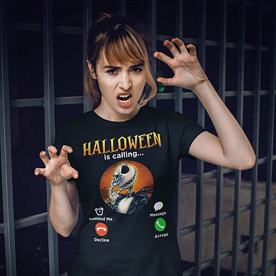 Alternative view of Halloween Jack Skellington Is Calling Horror T-Shirt - Funny Nightmare Before Chirstmas Hoodie - Horror Character Sweatshirt - Long Sleeve Shirt