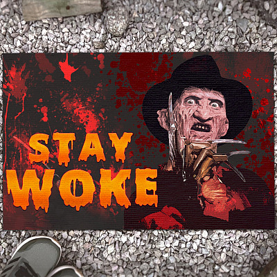 Stay Woke Freddy Horror Halloween Doormat - Outdoor Indoor Doormat - Halloween Horror Character Doormat