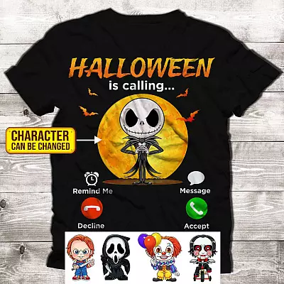 Halloween Is Calling Custom Clipart Horror Movie Characters T-Shirt - Funny Halloween Chibi Hoodie - Sweatshirt - Long Sleeve Shirt