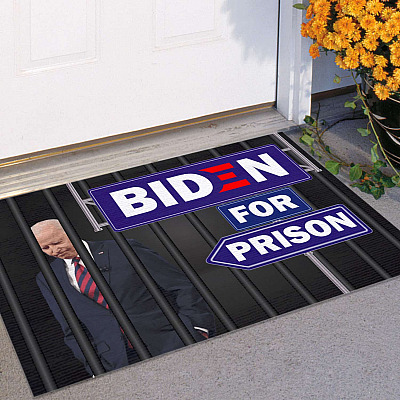 Alternative view of Biden For Prison Decorative Outdoor Indoor Doormat - Anti Biden Door Mat - Funny Political Rug