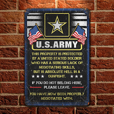 This Property Is Protected by a United State Soldier Decorative Metal Sign - Indoor Outdoor Decor