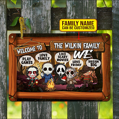 Personalized Last Name in This House We Play Games Love Family Horror Decorative Metal Sign - Indoor Outdoor Decor