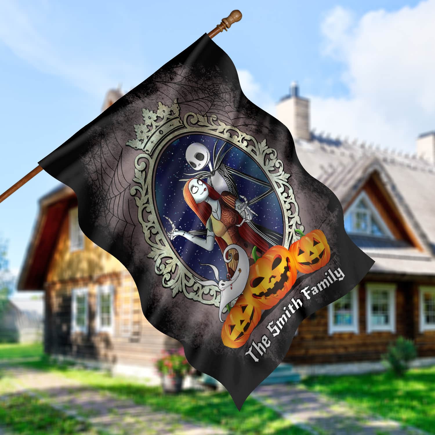 4NH. Jack And Sally Flag (Sample Design) House Flag Mockup 5