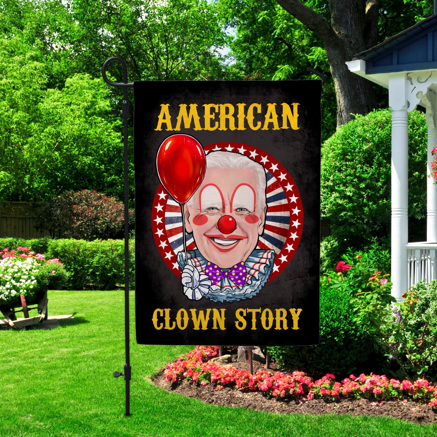 14NH. Uu tien. American Clown Story Garden Flag Mockup 2
