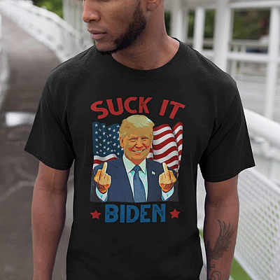 Trump Middle Finger Suck It Biden Funny T-Shirt - Pro Trump Anti Biden Shirt