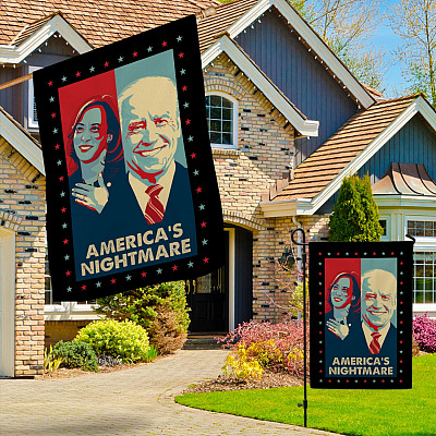 Alternative view of America's Nightmare Biden Harris Outdoor Garden Flag - House Flag - Wall Flag - Anti Biden Harris Flag