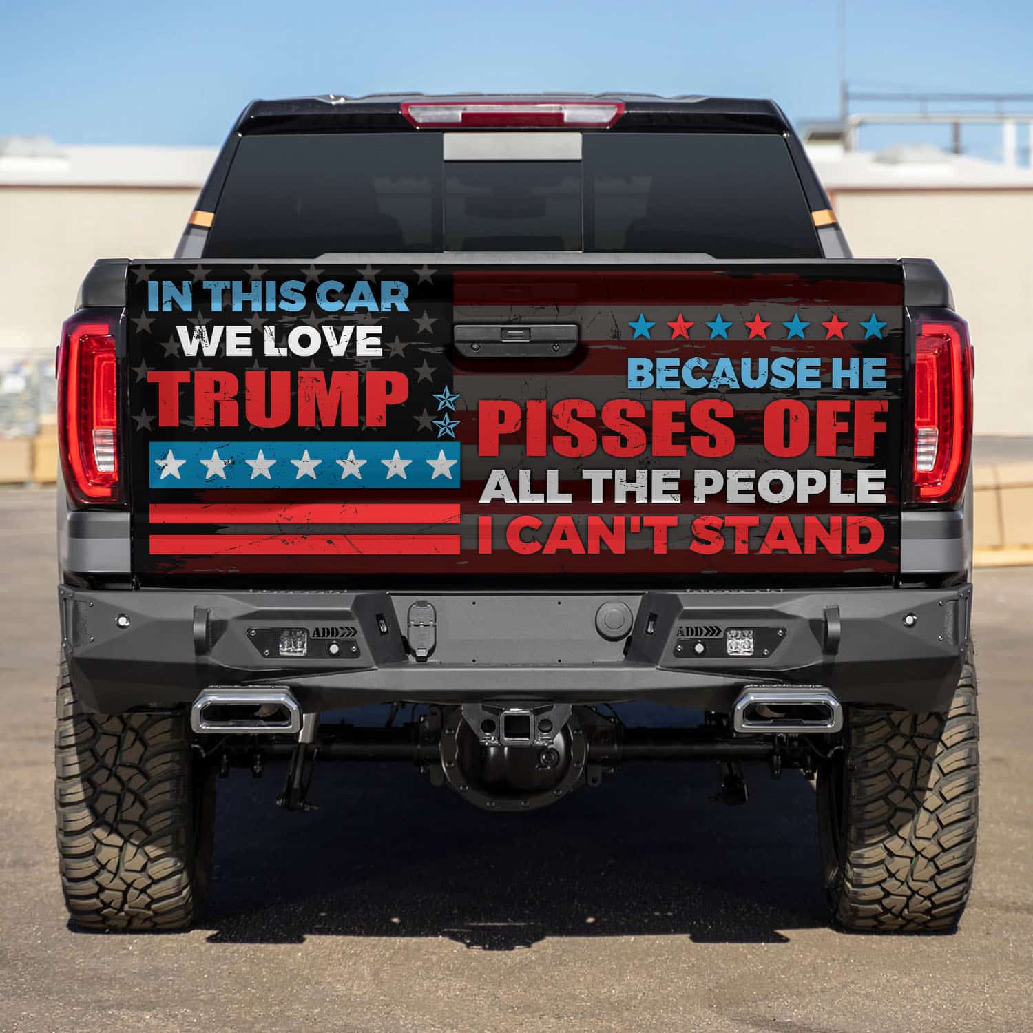 3VT. In This Car We Love Trump Tailgate Wrap Mockup 5