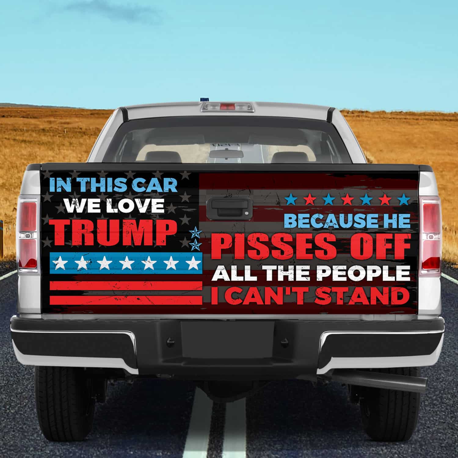 3VT. In This Car We Love Trump Tailgate Wrap Mockup 10
