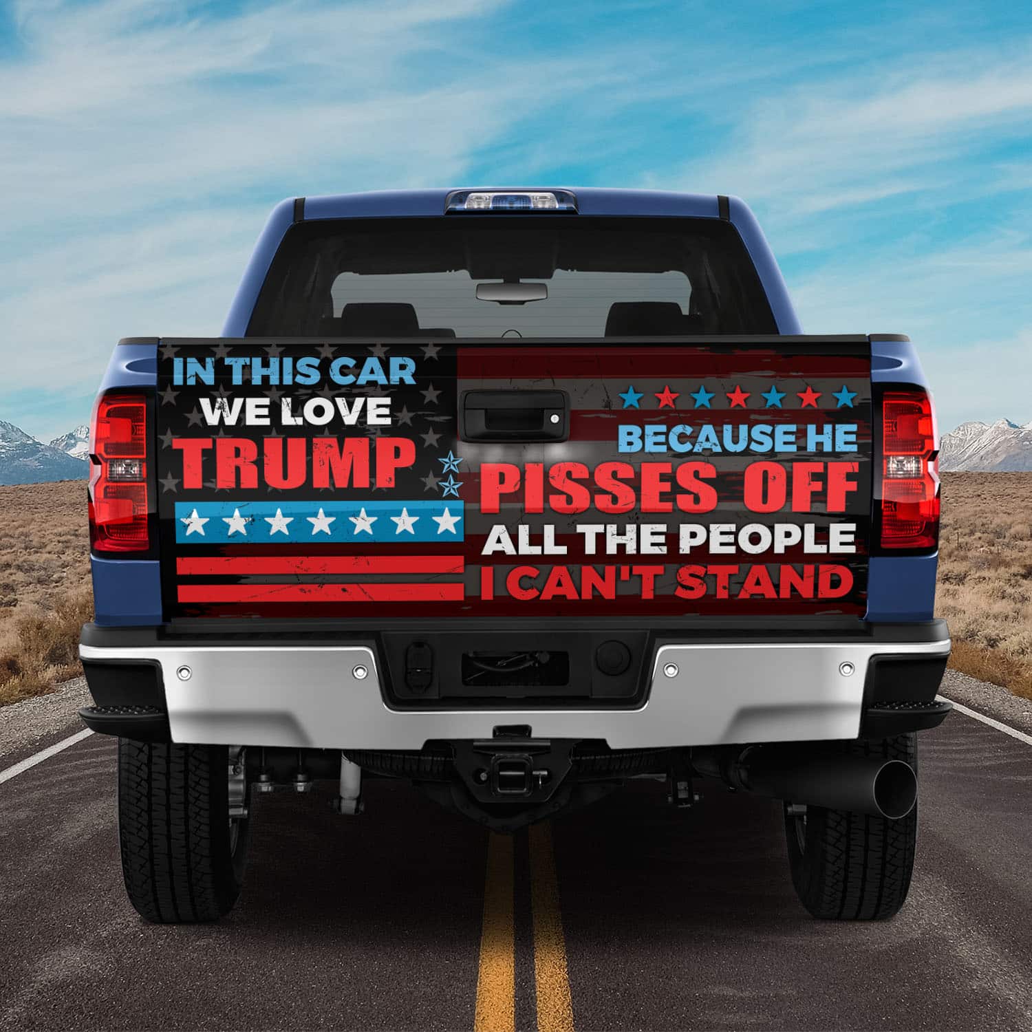3VT. In This Car We Love Trump Tailgate Wrap Mockup 11