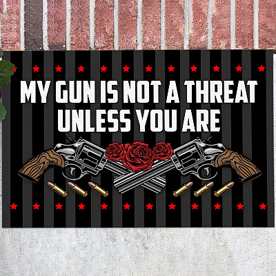 Vintage My Gun Is Not a Threat Unless You Are Decorative Doormat - Pro Gun Welcome Mat