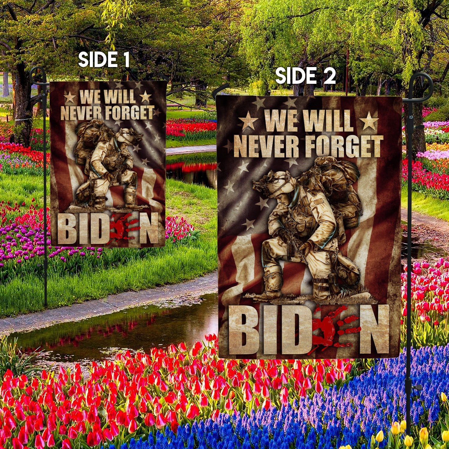 7NH. Uu tien. Never Forget Biden Garden Flag Mockup 2 Side-2