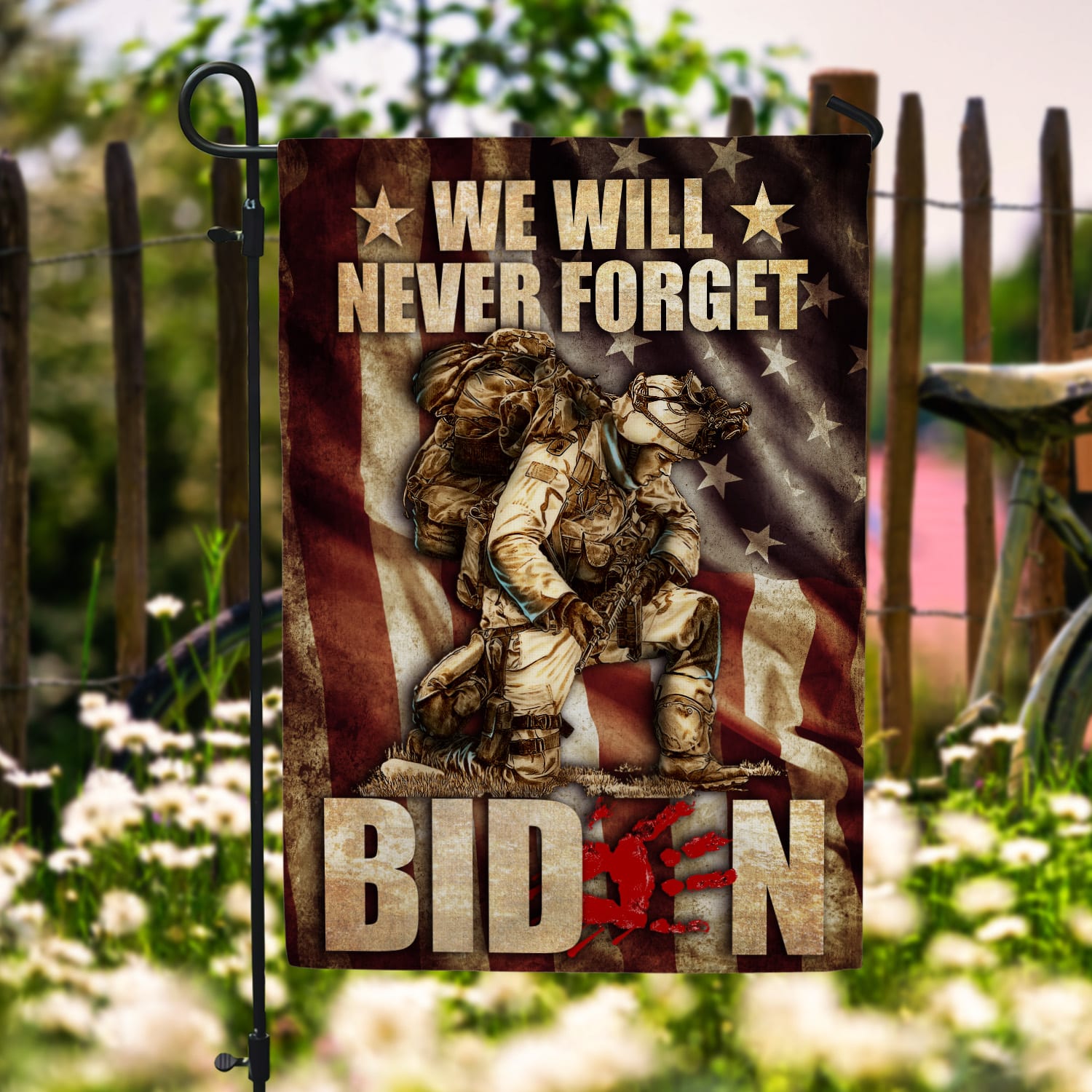 7NH. Uu tien. Never Forget Biden Garden Flag Mockup 6