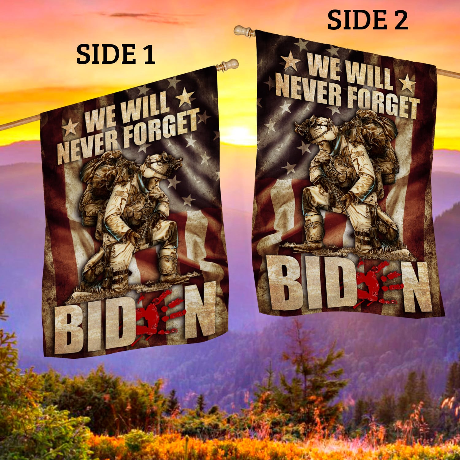 7NH. Uu tien. Never Forget Biden House Flag Mockup 2 Side